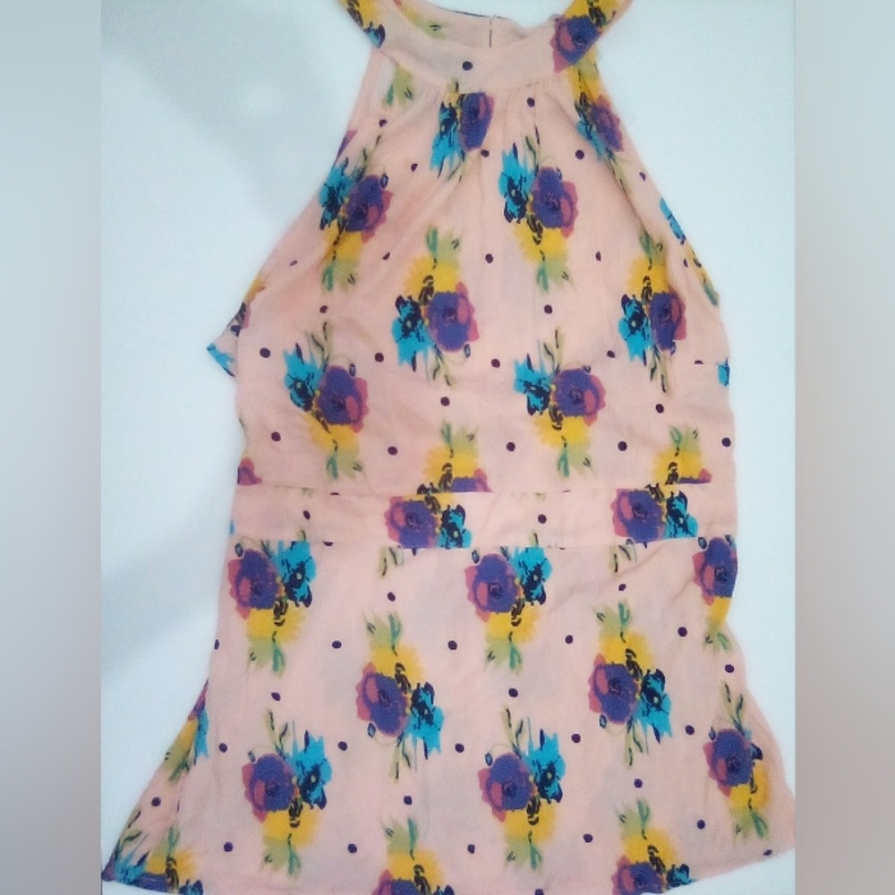 Berry Berry By balina 100% Rayon Hand Made Floral Halter Blouse Size L/XL